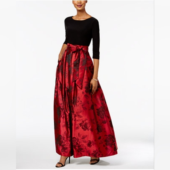 Jessica Howard Dresses Jessica Howard Red Black Floral Print Ball